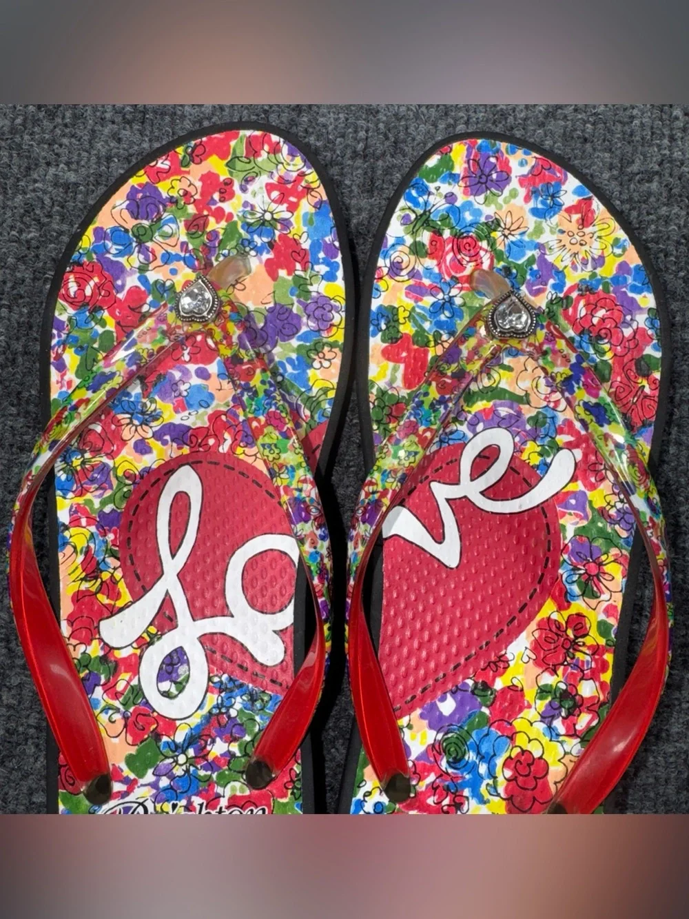 Brighton Red Floral 'Love' Flip Flop Sandals